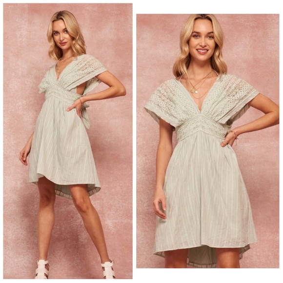 Promesa Saving Grace Sage Green High Low Above Knee Boho Halter Dress S Feminine - Picture 15 of 15